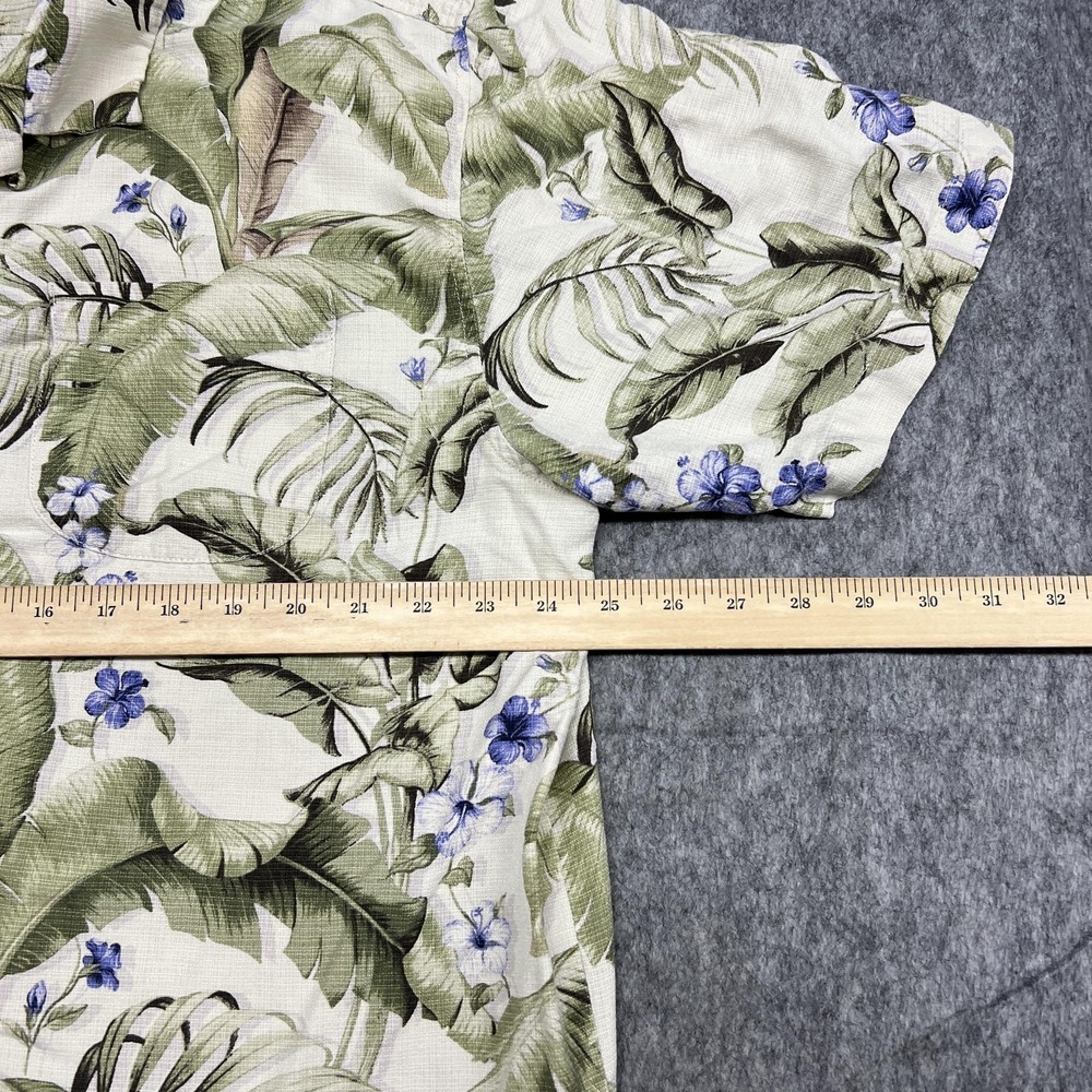 Tommy Bahama Shirt Mens XL Beige Green Floral Silk Hawaiian Tropical Aloha Beach - Picture 9 of 15